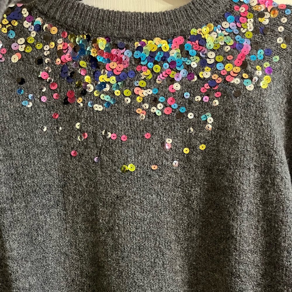 Gray Sweater with Rainbow Sequins
